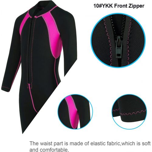  FLEXEL Kids Wetsuit for Boys Girls 2mm Neoprene Front Zipper Long Sleeve Shorty Keep Warm Swimsuit for Scuba Diving Surfing Swimming