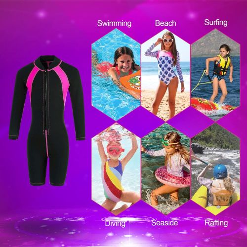  FLEXEL Kids Wetsuit for Boys Girls 2mm Neoprene Front Zipper Long Sleeve Shorty Keep Warm Swimsuit for Scuba Diving Surfing Swimming