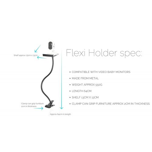  Flexi - The Universal Baby Monitor Holder (White), Baby Video Monitor Shelf with Flexible Hose, Camera Stand for Nursery Compatible with Most Baby Monitors …