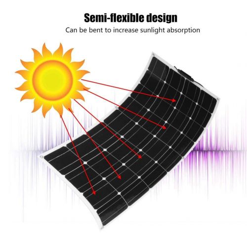  Zerone Solar Panel, 18V 100W Semi-Flexible Monocrystalline Outdoor Solar Panel Battery Power Charger for RV, Boat, Cabin, Tent, Car, Trucks, Trailers