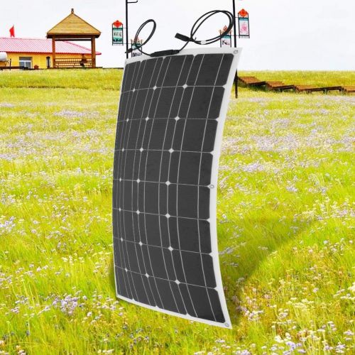  Zerone Solar Panel, 18V 100W Semi-Flexible Monocrystalline Outdoor Solar Panel Battery Power Charger for RV, Boat, Cabin, Tent, Car, Trucks, Trailers