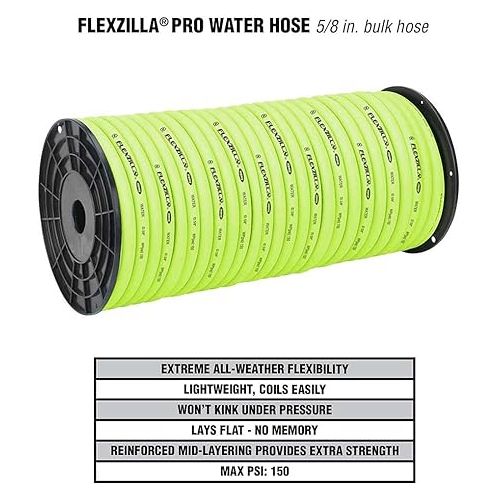  Flexzilla Pro Water Hose, Bulk Plastic Spool, 5/8 in. x 250 ft., Heavy Duty, Lightweight, ZillaGreen - HFZ58250YW