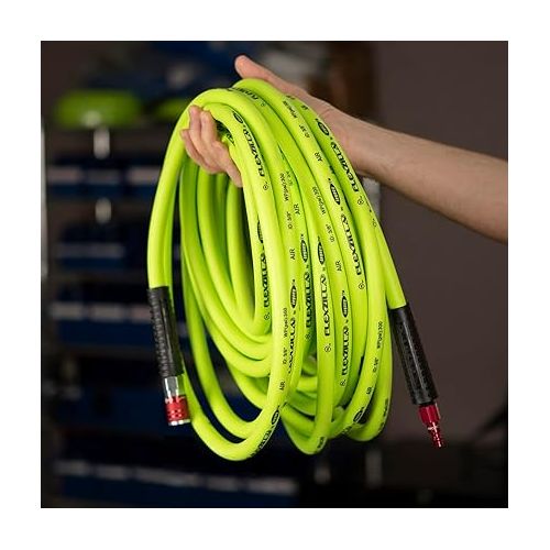  Flexzilla Air Hose with ColorConnex Industrial Type D Coupler and Plug, 3/8 in. x 100 ft., Heavy Duty, Lightweight, Hybrid, ZillaGreen - HFZ38100YW2-D