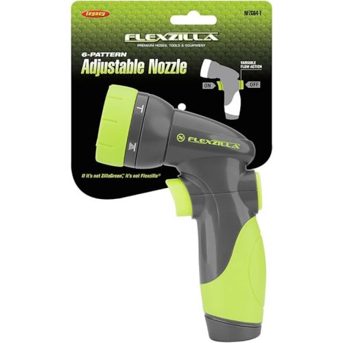  Flexzilla Garden Hose Nozzle - 6-Pattern Adjustable, NFZG64, ZillaGreen™