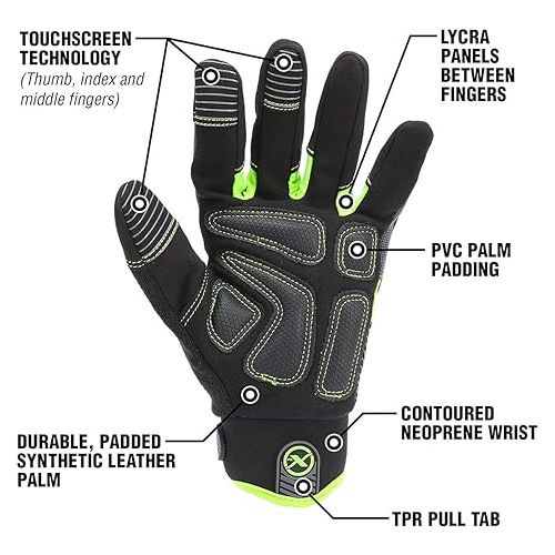  Flexzilla Pro GH700PL High Dexterity Impact HD Pro Gloves, Synthetic Leather, Black/ZillaGreen, L