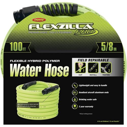  Flexzilla Pro Water Hose with Reusable Fittings, 58 in. x 100 ft, Heavy Duty, Lightweight, Drinking Water Safe - HFZWP5100