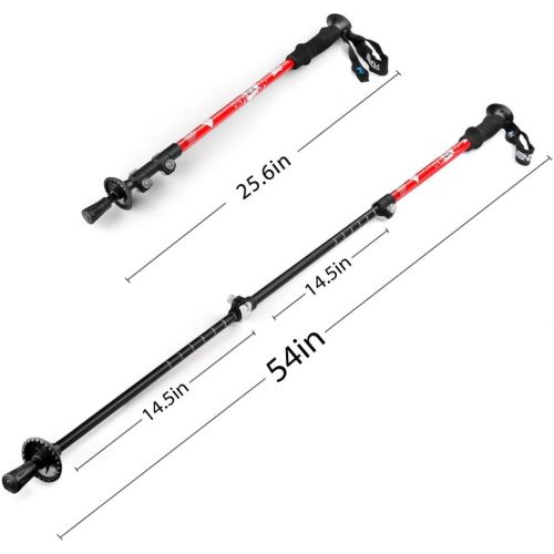  Flexzion Trekking Pole Walking Stick - Collapsible Retractable 24-54 Anti Shock Alpenstock Outdoor Sports Hiking Walking Travel Camping Backpacking Ultra Light Aluminum with EVA Fo