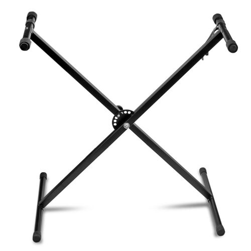  Flexzion Classic Keyboard Stand Musician Electronic Piano Organ Single Tube X Type 7 Position Folding Adjustable Height Metal Braced Rack Portable with Locking Straps