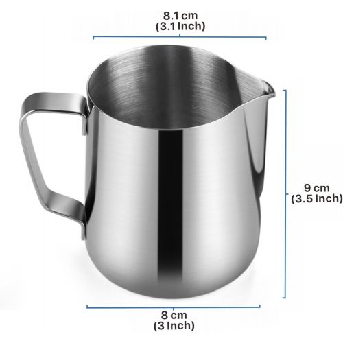  Flexzion Stainless Steel Milk Frothing Pitcher - Milk Boiler Cup Jug Creamer Accessories Suitable for Barista, Espresso Machines, Cappuccino Coffee, Milk Frother, Latte Art 12 oz (