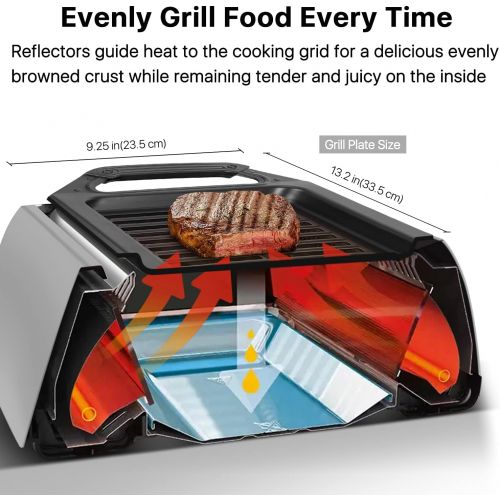  Flexzion Infrared Smokeless Indoor Grill with Rotisserie Kit, Indoor BBQ Portable Electric Grill w/Kebab Skewers, Dishwasher-Safe Removable Drip Tray Pan & Nonstick Grill, Timer Te