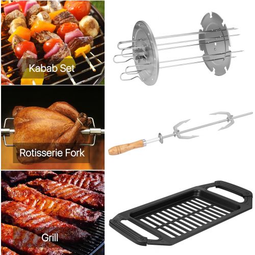 Flexzion Infrared Smokeless Indoor Grill with Rotisserie Kit, Indoor BBQ Portable Electric Grill w/Kebab Skewers, Dishwasher-Safe Removable Drip Tray Pan & Nonstick Grill, Timer Te