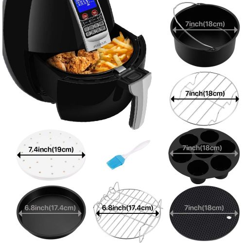  Flexzion Air Fryer Accessories Set of 9 for Phillips Gowise Ninja Foodi Cozyna Cosori Air Fryer, 7 Inch Parts For 2.6, 3.7, 5, 5.3, 5.8, 6, 8, 12 QT w/ 100 Parchment Paper Sheets,