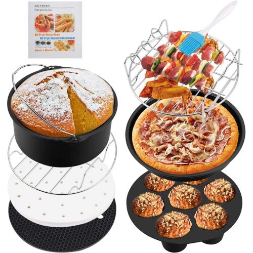  Flexzion Air Fryer Accessories Set of 9 for Phillips Gowise Ninja Foodi Cozyna Cosori Air Fryer, 7 Inch Parts For 2.6, 3.7, 5, 5.3, 5.8, 6, 8, 12 QT w/ 100 Parchment Paper Sheets,