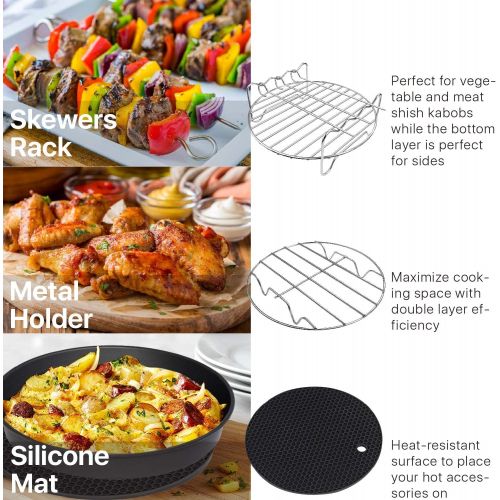  Flexzion Air Fryer Accessories Set of 9 for Phillips Gowise Ninja Foodi Cozyna Cosori Air Fryer, 7 Inch Parts For 2.6, 3.7, 5, 5.3, 5.8, 6, 8, 12 QT w/ 100 Parchment Paper Sheets,