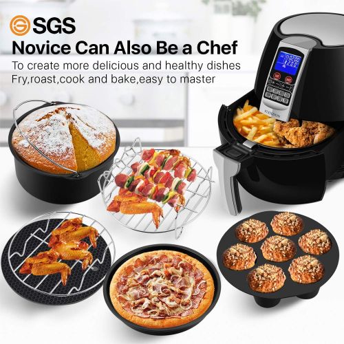  Flexzion Set of 7 Air Fryer Accessories with Recipe for Phillips Ninja Foodi Cosori Gowise Cozyna Nuwave 7 Inch Fit All 2.6, 3.7, 5, 5.3, 5.8, 6, 8, 12 QT