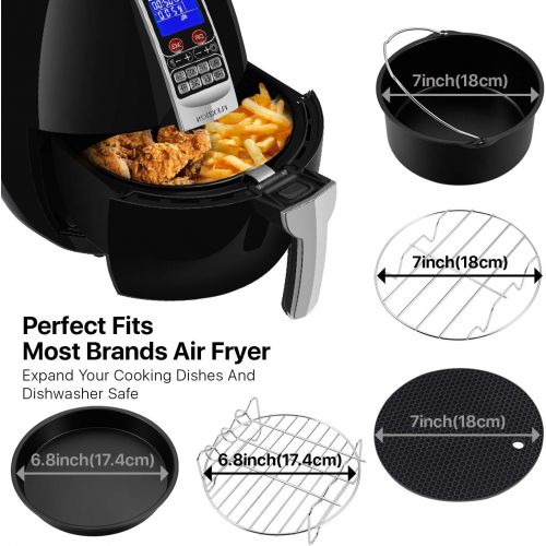  Flexzion Air Fryer Accessories for Phillips Gowise Ninja Foodi Cozyna Cosori Nuwave Air Fryer Accessories Parts 6 Set 7 Inch Fit All 2.6, 3.7, 5, 5.3, 5.8, 6, 8, 12 QT with Air Fry