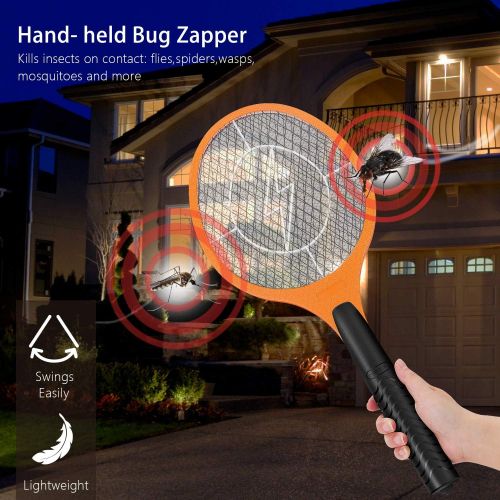  Flexzion Electric Mosquito Zapper Racket 19 Handheld Bug Insect Killer/Fly Control Swatter for Bedroom Patio Bites Yard Boat Camping Car Decks Indoor Outdoor, Assorted Colors