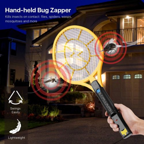 Flexzion Electric Zapper Racket Battery Operated, Rechargeable Swatter USB Charging, for Bedroom Patio Yard Boat Camping Car Decks/Indoor Outdoor Yellow