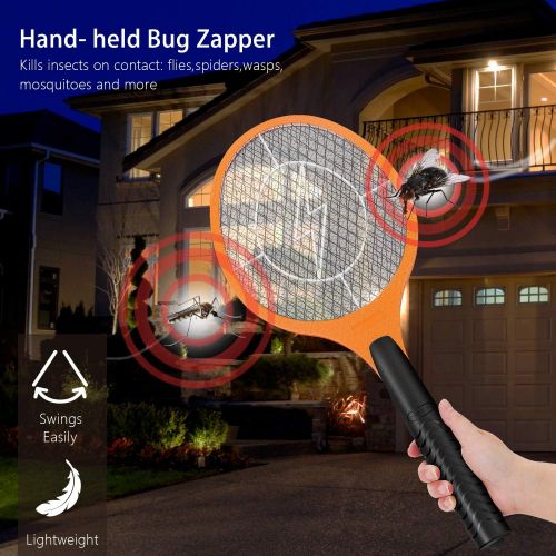  Flexzion Electric Mosquito Zapper Racket 19.5 (2 Pack) Handheld Bug Insect Killer/Fly Control Swatter for Bedroom Patio Bites Yard Boat Camping Car Decks Indoor Outdoor, Colors May