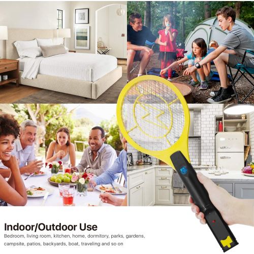  Flexzion Electric Zapper Racket 17 Electric Rechargeable Swatter USB Charging, for Bedroom Patio Yard Boat Camping Car Decks Indoor Outdoor - Yellow