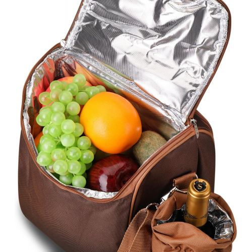  Flexzion Picnic Backpack Kit - Camping Bag Set for 2 Person with Cooler Compartment, Detachable Bottle/Wine Holder, Plates and Flatware Cutlery Insulated Lunch Pack for Family (Pla