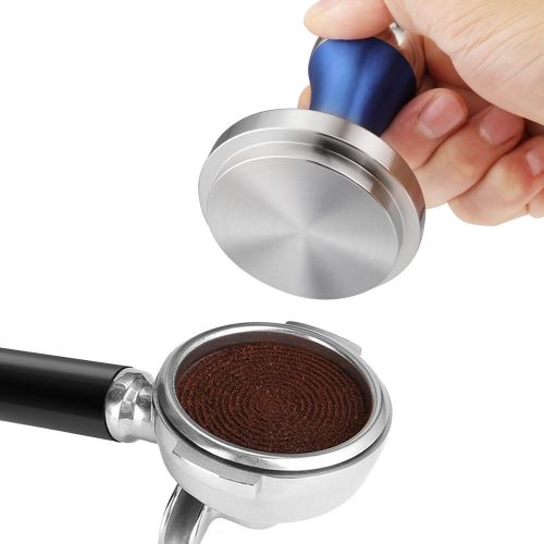  Flexzion Coffee Tamper Machine 58mm Diameter Stainless Steel Flat Base Grip Handle Barista Espresso Bean Press Tool in Blue Kitchen Accessories