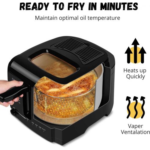  [아마존베스트]Flexzion Deep Fryer with Basket  Electric Deep Fat Fryer Cooker w/ 2 Liter Oil Capacity, Adjustable Temperature Thermostat, Grease Filter & Removable Basket for Home & Commercial