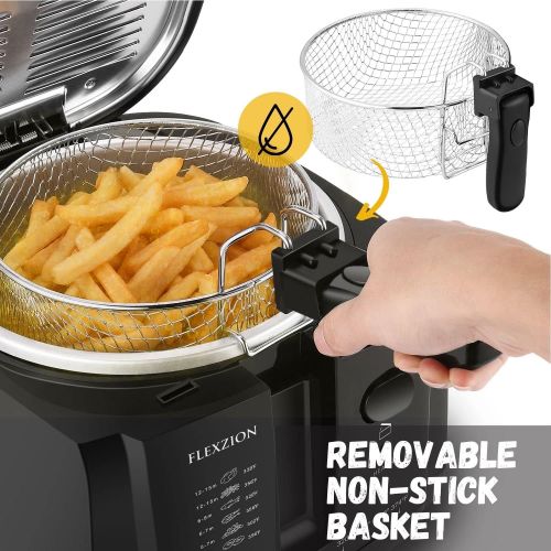  [아마존베스트]Flexzion Deep Fryer with Basket  Electric Deep Fat Fryer Cooker w/ 2 Liter Oil Capacity, Adjustable Temperature Thermostat, Grease Filter & Removable Basket for Home & Commercial