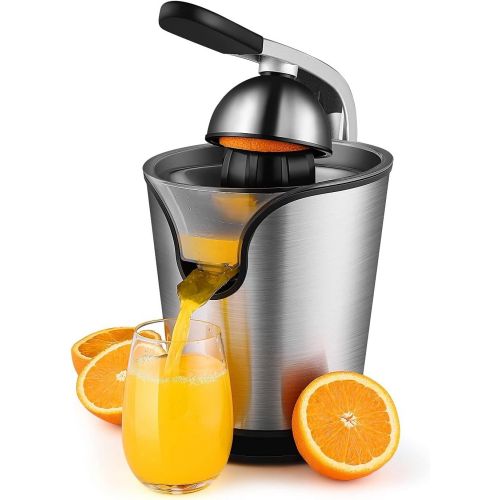  [아마존베스트]Flexzion Hand Press Electric Citrus Orange Juicer Squeezer Machine - Motorized Pulp Control 160 Watt Juice Maker Extractor - Ergonomic Design Stainless Steel Stand with Rubber Handle and Co