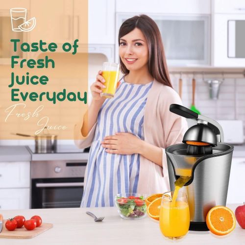  [아마존베스트]Flexzion Hand Press Electric Citrus Orange Juicer Squeezer Machine - Motorized Pulp Control 160 Watt Juice Maker Extractor - Ergonomic Design Stainless Steel Stand with Rubber Handle and Co