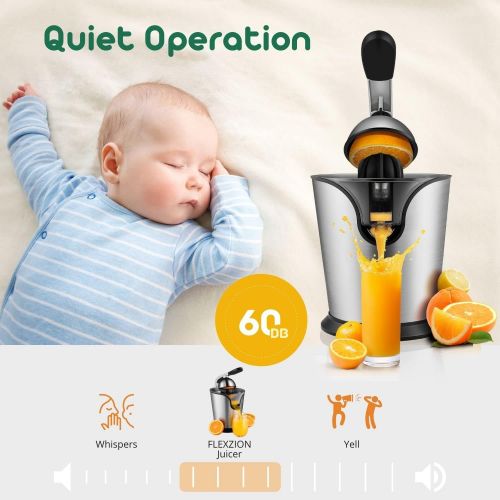  [아마존베스트]Flexzion Hand Press Electric Citrus Orange Juicer Squeezer Machine - Motorized Pulp Control 160 Watt Juice Maker Extractor - Ergonomic Design Stainless Steel Stand with Rubber Handle and Co