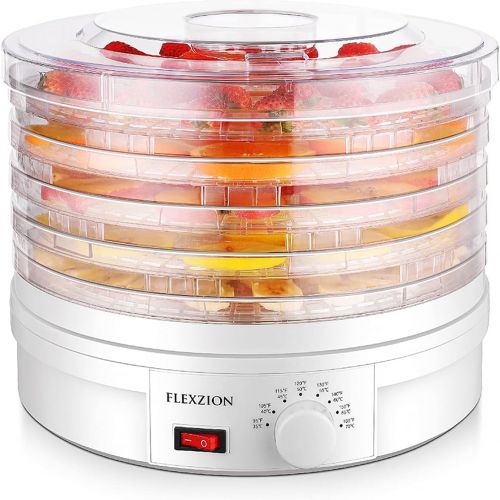  Flexzion Food Dehydrator Machine, Electric Fruit Dryer 5 Trays Adjustable Temperature Control with Roll Up and Mesh Tray, Dehydrators for Food and Jerky Meat Herbs Spice Vegetable