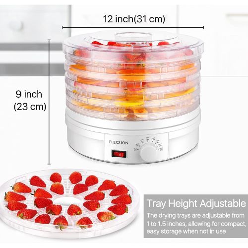  Flexzion Food Dehydrator Machine, Electric Fruit Dryer 5 Trays Adjustable Temperature Control with Roll Up and Mesh Tray, Dehydrators for Food and Jerky Meat Herbs Spice Vegetable