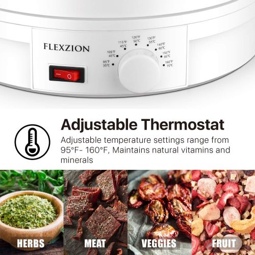  Flexzion Food Dehydrator Machine, Electric Fruit Dryer 5 Trays Adjustable Temperature Control with Roll Up and Mesh Tray, Dehydrators for Food and Jerky Meat Herbs Spice Vegetable