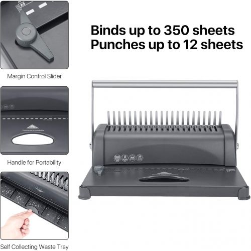  [아마존베스트]Flexzion Binding Machine Paper Comb Punch Book Report Scrapbook Binder Puncher Trimmer Cutter Laminator A4 A5 Size Manually with 21 Hole 250 Sheets Capacity for Office or Home