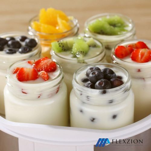  [아마존베스트]Flexzion Maker Machine with 7 Yogurt Containers Glass Jars - Automatic Electric Easy Yogurt Maker Machine