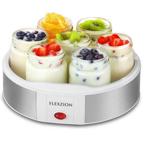  [아마존베스트]Flexzion Maker Machine with 7 Yogurt Containers Glass Jars - Automatic Electric Easy Yogurt Maker Machine