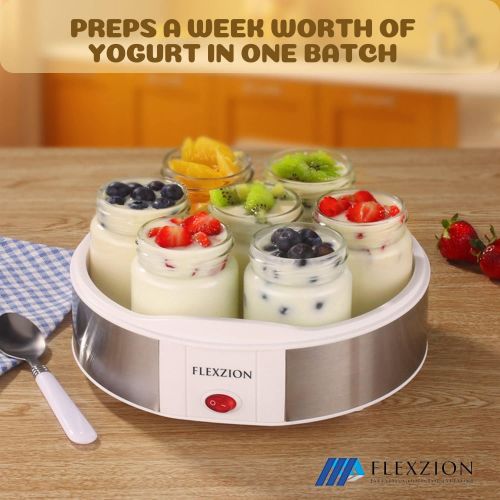  [아마존베스트]Flexzion Maker Machine with 7 Yogurt Containers Glass Jars - Automatic Electric Easy Yogurt Maker Machine