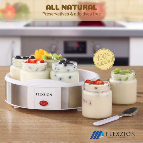  [아마존베스트]Flexzion Maker Machine with 7 Yogurt Containers Glass Jars - Automatic Electric Easy Yogurt Maker Machine