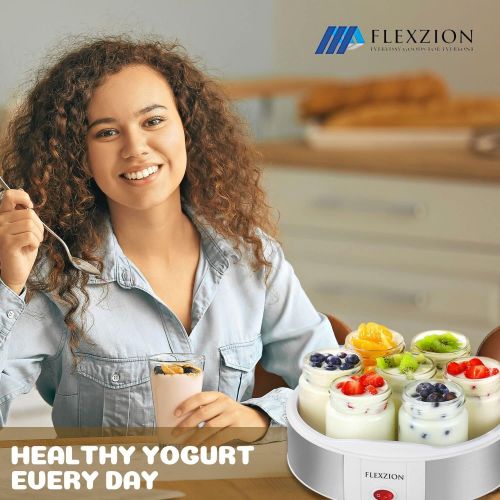  [아마존베스트]Flexzion Maker Machine with 7 Yogurt Containers Glass Jars - Automatic Electric Easy Yogurt Maker Machine