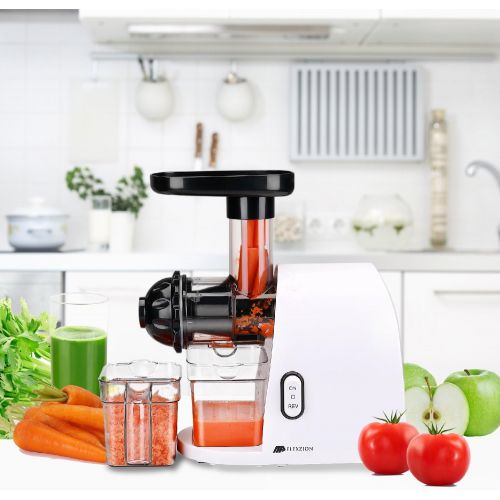  Flexzion Slow Masticating Juicer Machine - Household Low Speed Electric Cold Press Juice Extractor with Cleaning Brush, Juice Cup Pulp Container for High Nutrient Fruit and Vegetab