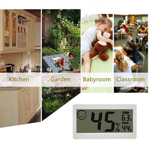  Fliiners Mini Digital Thermometer Hygrometer Temperature Humidity Meter Display with LCD Monitor Indoor Household Office Gym Kitchen etc White (2 Pack)