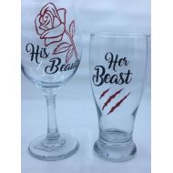 /FlippedCraft His Beauty and Her Beast Wine & Beer 20 oz Set, His and Hers Anniversary Beer and Wine Gift Set, Wedding Gift Set, Bridal Shower Gift Set