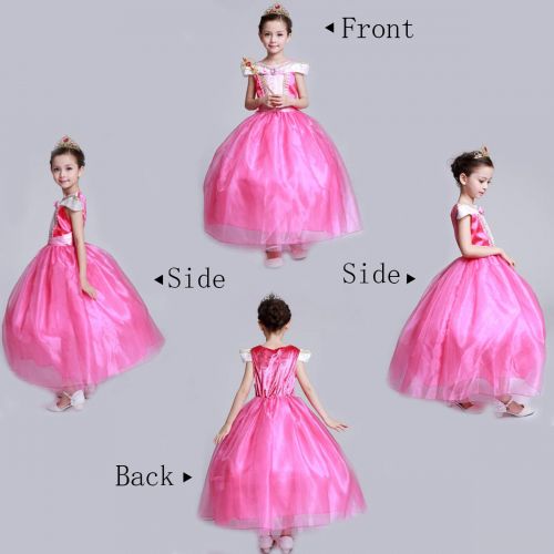  Flora Y Girls Princess Aurora Costume Classical Stunning Sleeping Beauty Fancy Cosplay Ball Gown Long Dress