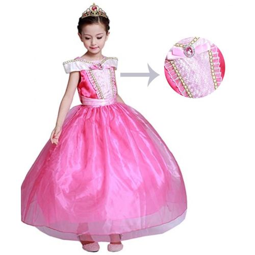  Flora Y Girls Princess Aurora Costume Classical Stunning Sleeping Beauty Fancy Cosplay Ball Gown Long Dress