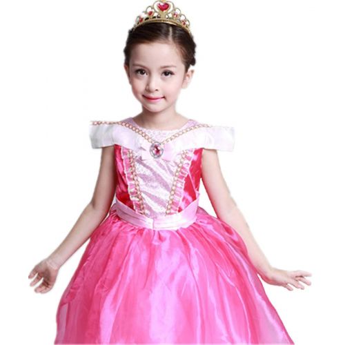  Flora Y Girls Princess Aurora Costume Classical Stunning Sleeping Beauty Fancy Cosplay Ball Gown Long Dress