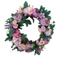 Florashop 15 Inch Front Door Floral Hanging Wreath Garland Ariticial Peony Flowers Wall Garland Halloween Wedding Harvest Homewarming Christmas Decor (C8)