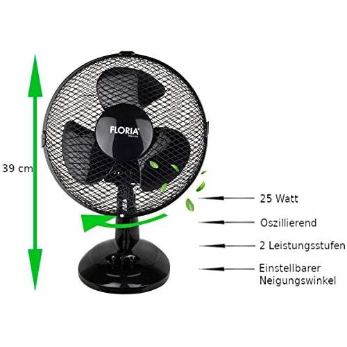  [아마존베스트]Floria Table Fan, Diameter 23 cm, 25 Watt, Fan, Rotation Possible, Oscillating, Quiet Operation, Air Cooler, Wind Machine, Suitable for the Office, Bedroom, Living Room, 23 cm