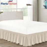 Floris Fashion Queen 300TC 100% Cotton Ivory Solid Elastic Dust Ruffled Never Lift Mattress (Three Fabric Side) Wrap Around Bedskirt Solid 20 Easy Fit (Free Cotton Grocery Bag Per