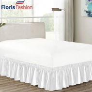 Floris Fashion Queen 300TC 100% Cotton White Solid Elastic Dust Ruffled Never Lift Mattress (Three Fabric Side) Wrap Around Bedskirt Solid 16 Easy Fit (Free Cotton Grocery Bag Per
